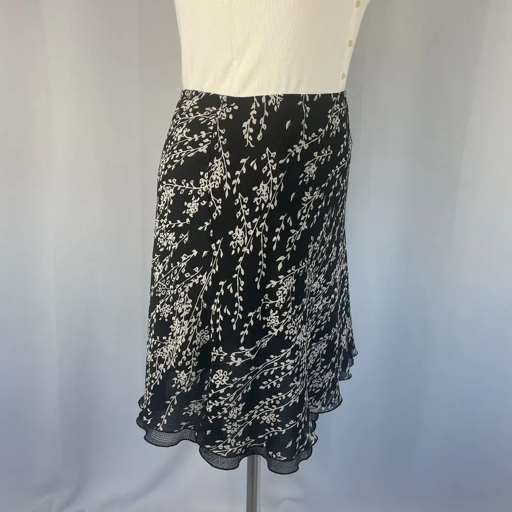 Reversible Midi Skirt Large Black Floral Geo Layered Chiffon Y2K Fairy Whimsy